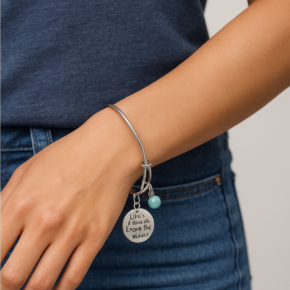 Love This Life “Life’s a Beach Enjoy the Waves” Silver Bangle Bracelet